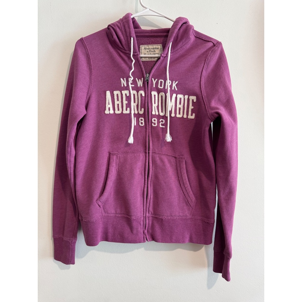 Y2K Abercrombie & Fitch New York Graphic Zip Hoodie Womens S Purple Applique